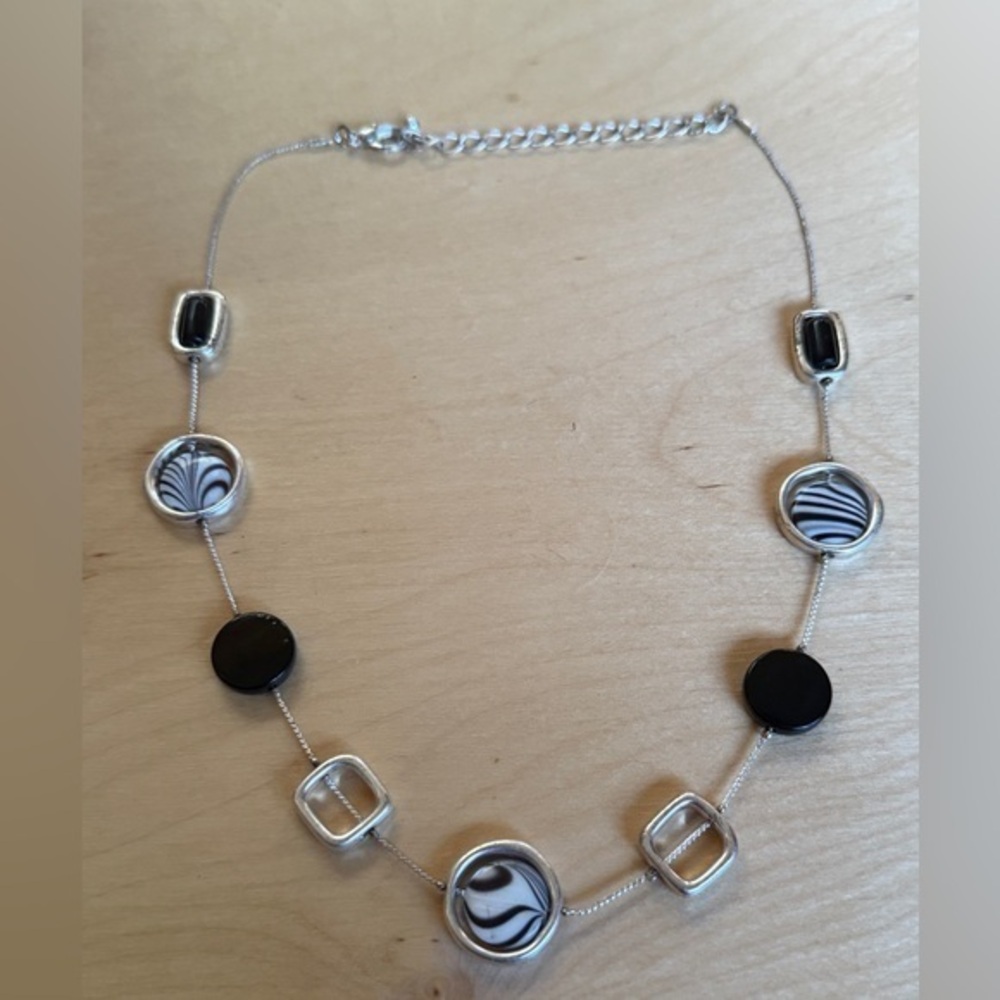 Silver and Black Geometric Necklace